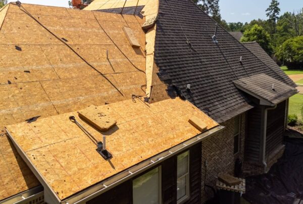 Home roof during construction with exposed decking